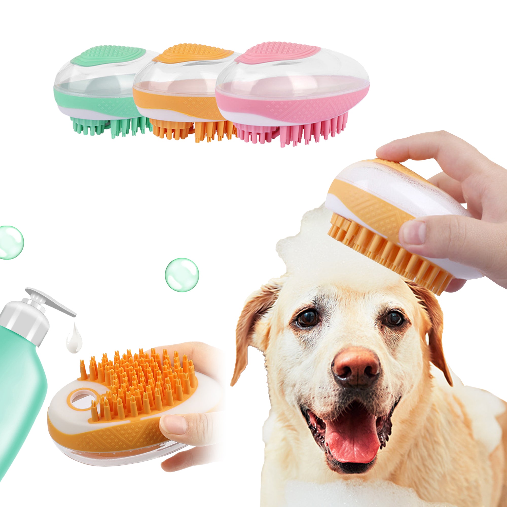 Dog Cat Bath Brush 2-in-1 Pet Spa Massage Comb Soft Silicone Pets Shower Hair Grooming Cmob Dog Cleaning Tool Pet Products
